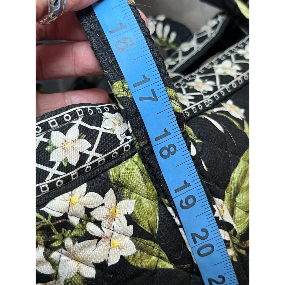 Vera Bradley Jasmine Toggle Tote Black White Floral Quilted Made USA